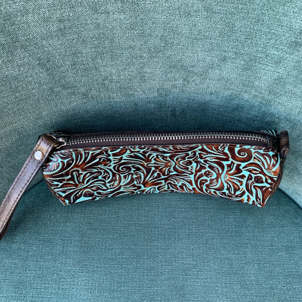 Patricia Nash Brown and Teal Cosmetic Bag